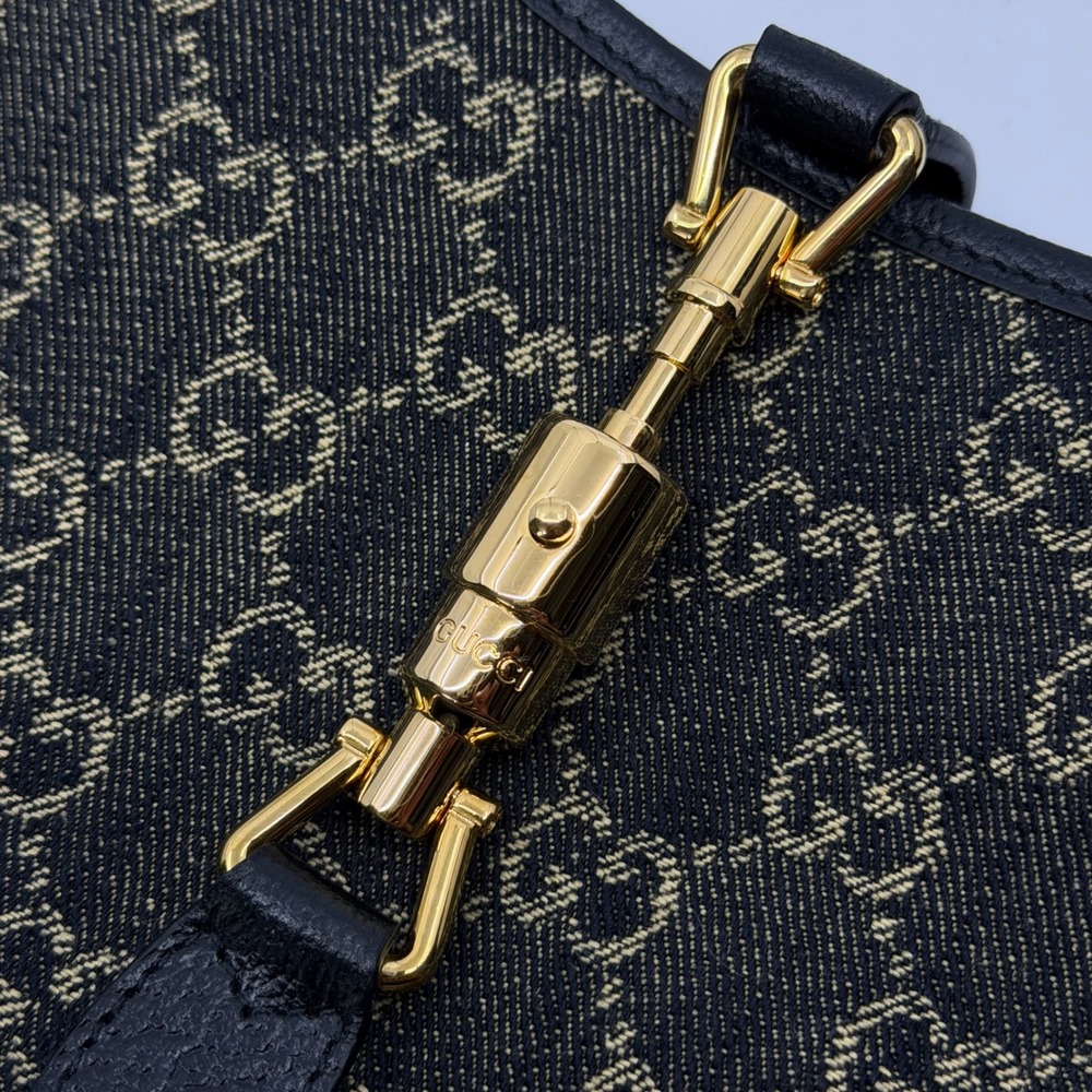 Gucci Jackie 1961 Small Black Denim GG Bag w/ Leather + Web Straps - Picture 5 of 7